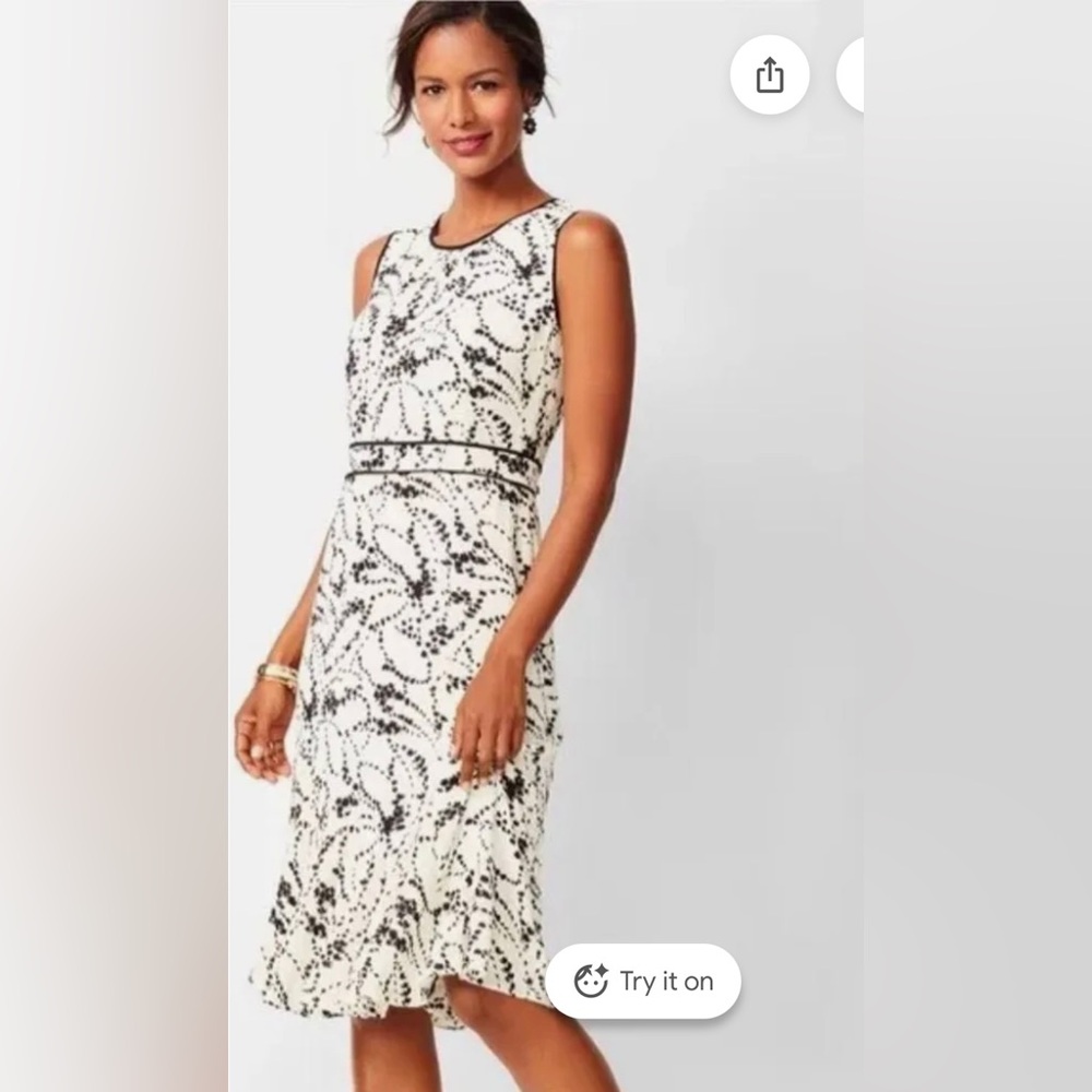 Talbots Black and Cream sleeveless Midi Dress